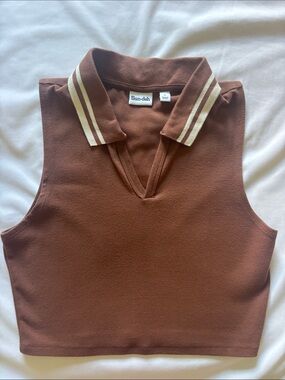 Aritzia Sunday Best Brown Collar Crop Top